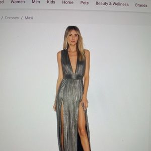 Lovers + Friends Naomi Dress Maxi Silver Metallic